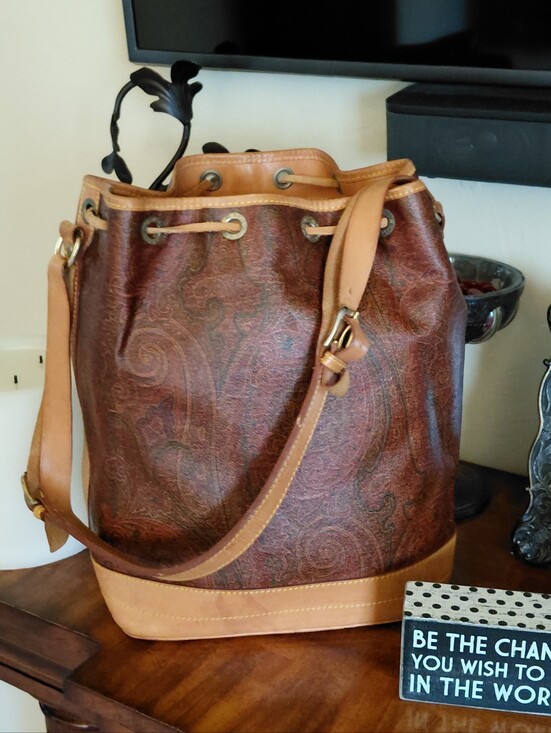 Etro Milano Handbags - Etro Milano Red Paisley Drawstring Bucket Bag Vintage